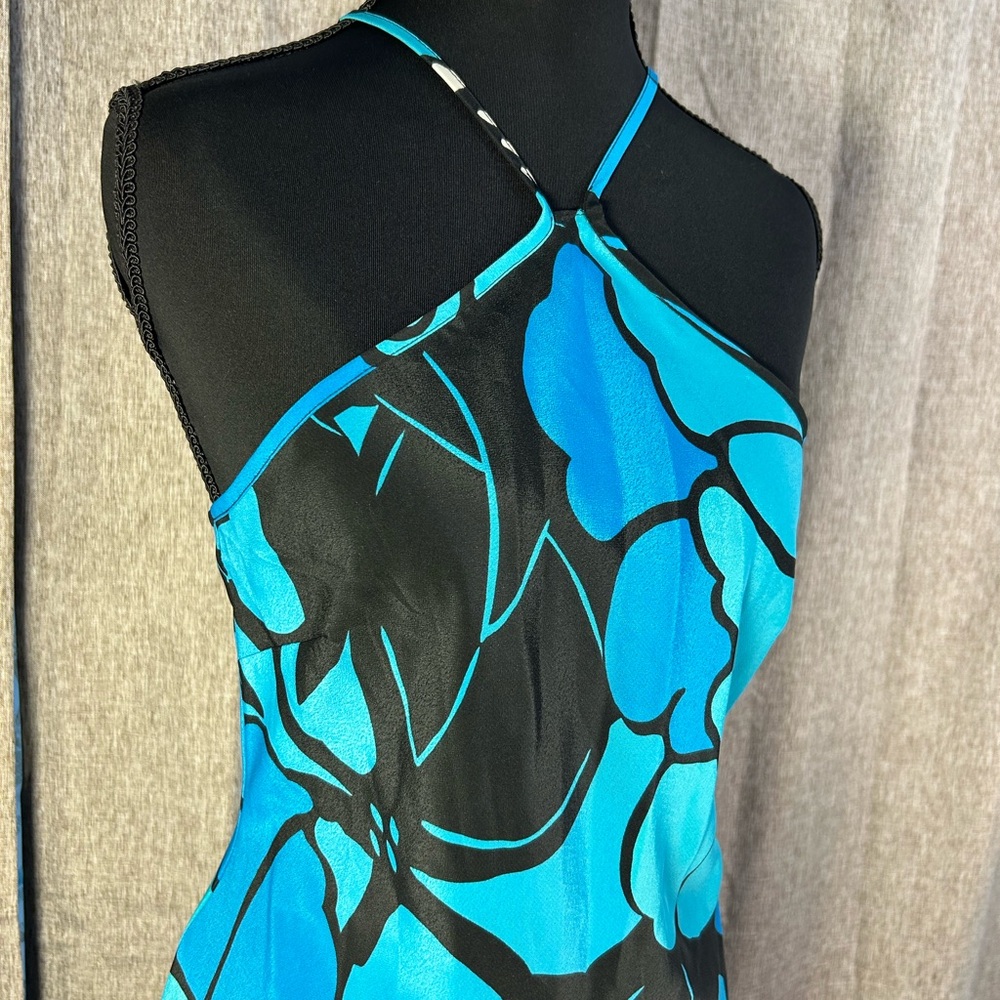 Express Strapless Dress with Blue and Black Floral Design